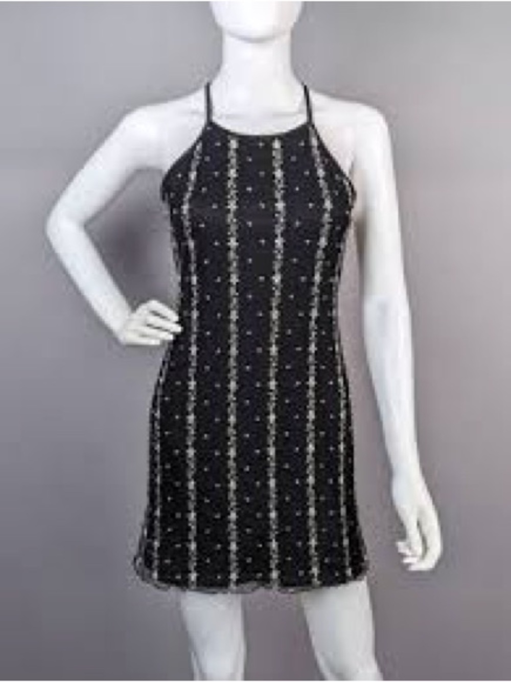 Black Beaded Halter Shift Dress